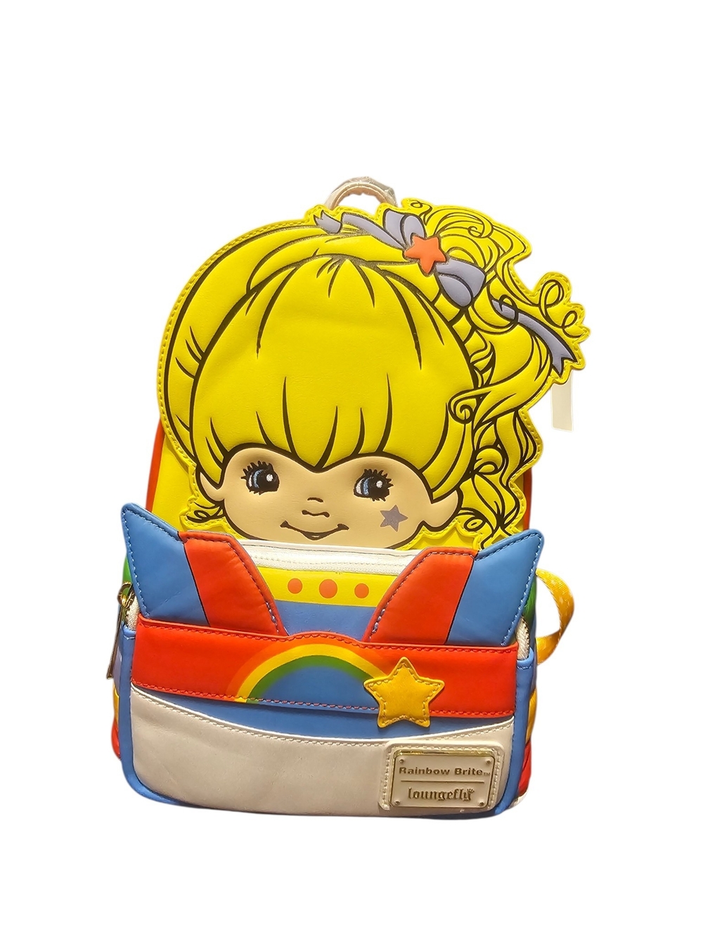 Loungefly Rainbow Brite Yellow Character Kids Backpack with Multicolor Accents
